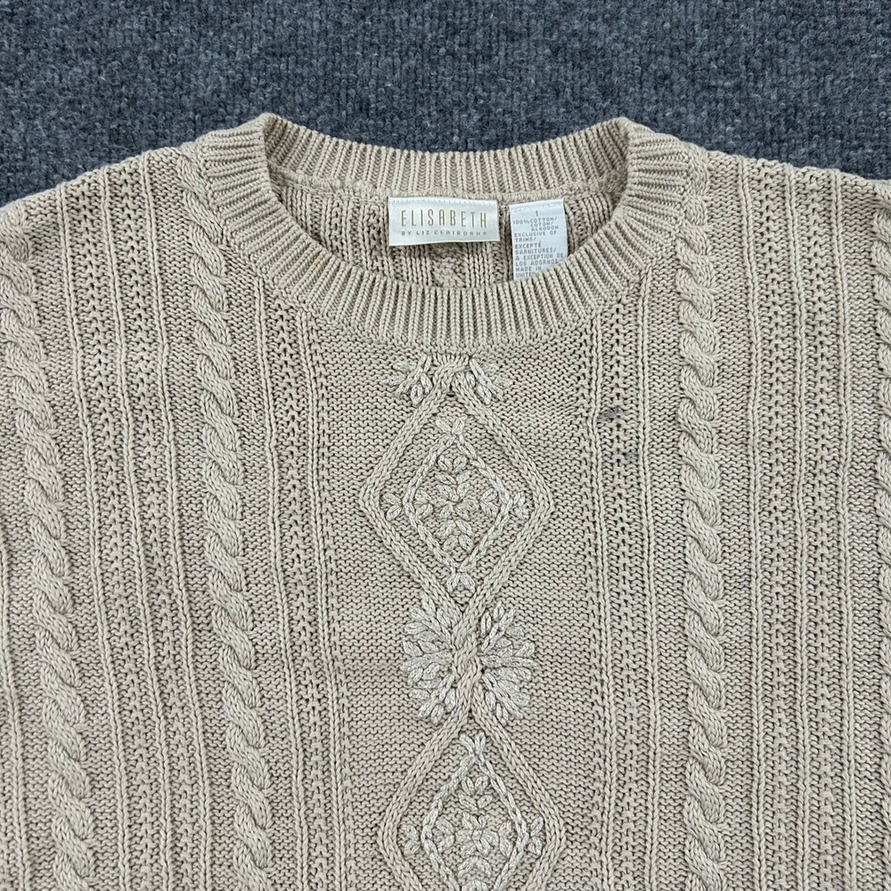 Elisabeth Sweater Womens Size 1 Beige Cotton Cable Knit Crew Neck United Kingdom